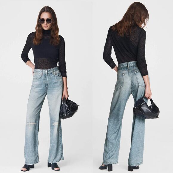 rag & bone Miramar Jean Print “w/rips at knee”Wide Leg Sweatpants 32 XL L - Picture 1 of 11